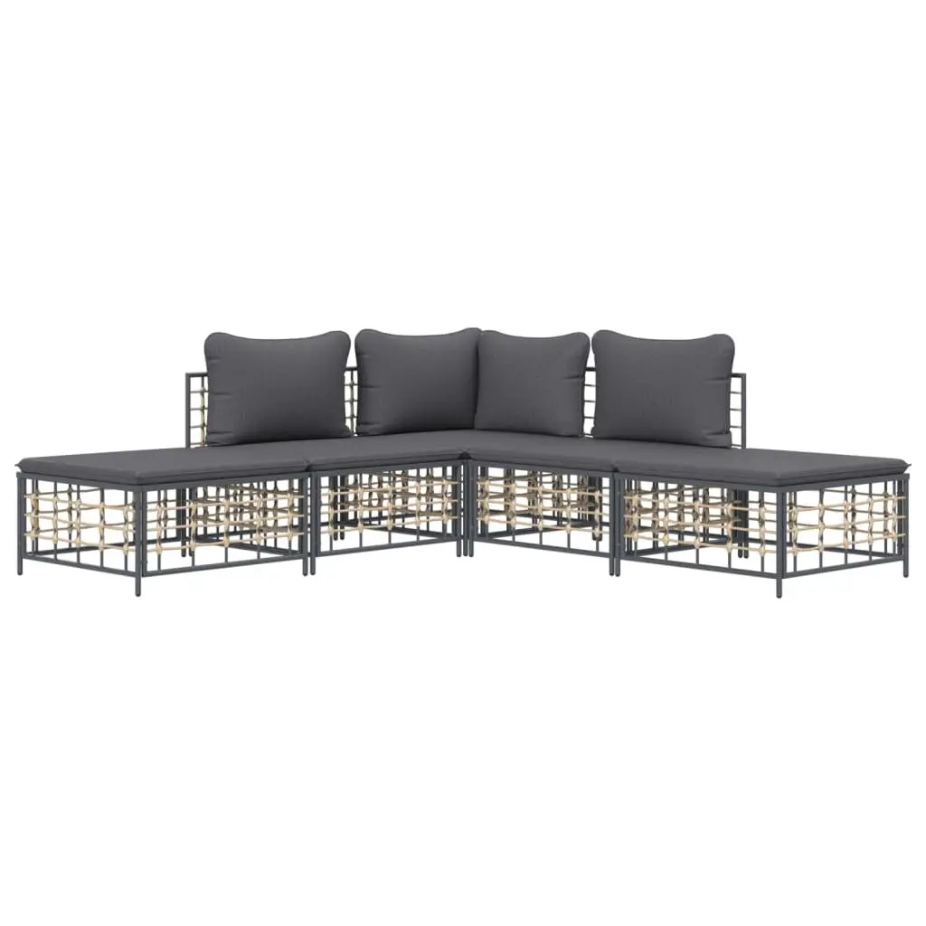 Garden Lounge Set Poly Rattan 5 Piece Anthracite Outdoor Sofa with Cushions