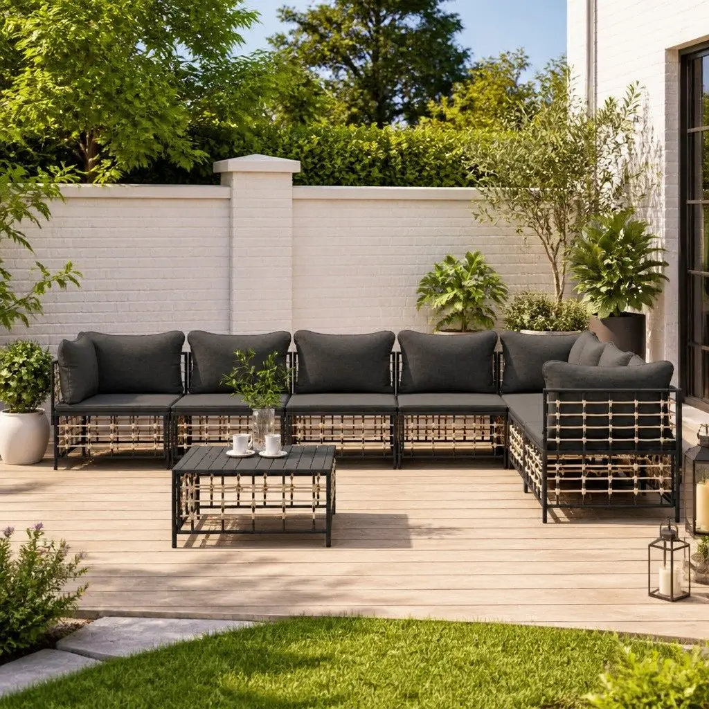 Garden Lounge Set 8 Piece Outdoor Sofa with Cushions Poly Rattan Anthracite