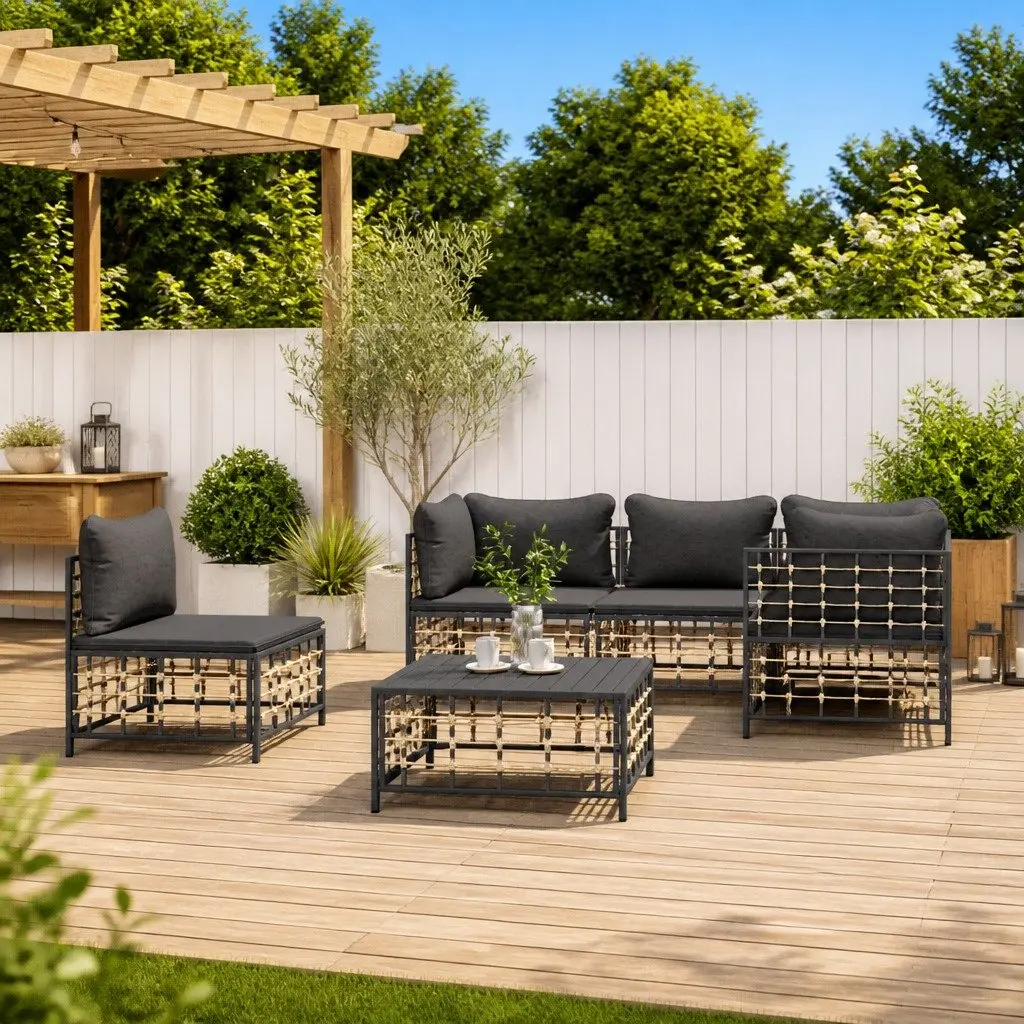 6-Piece Anthracite Poly Rattan Sofa Set for Outdoor Spaces