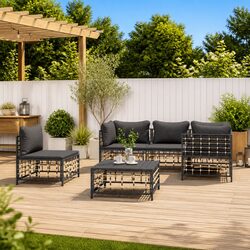 6-Piece Anthracite Poly Rattan Sofa Set for Outdoor Spaces