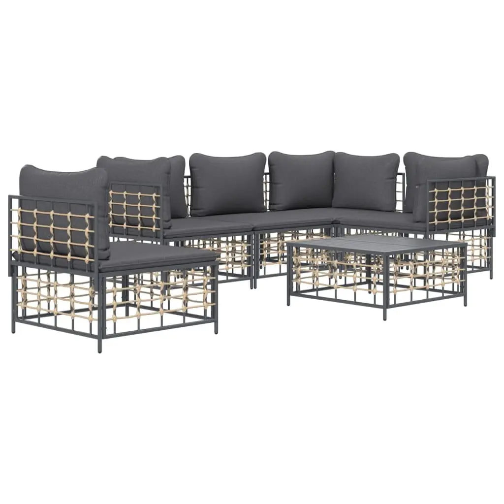 6-Piece Anthracite Poly Rattan Sofa Set for Outdoor Spaces