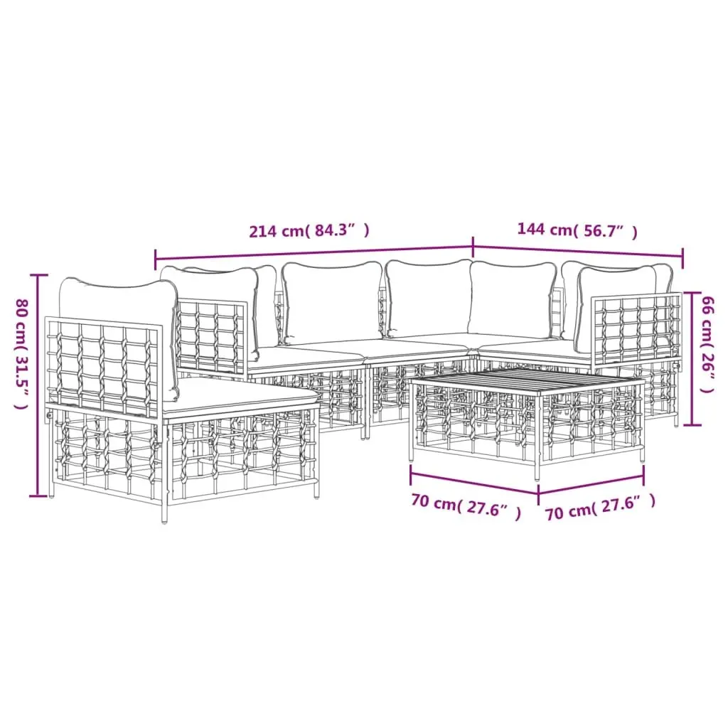 6-Piece Anthracite Poly Rattan Sofa Set for Outdoor Spaces