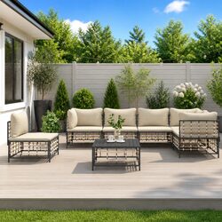 7-Piece Outdoor Sofa Sectional with Poly Rattan Frame