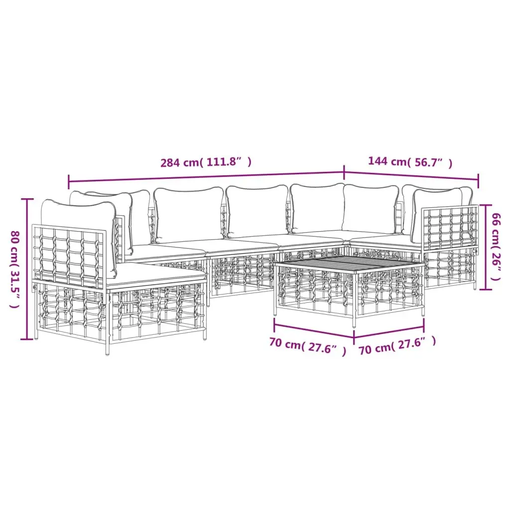Garden Lounge Set Poly Rattan Anthracite 7 Piece Outdoor Seating with Cushions