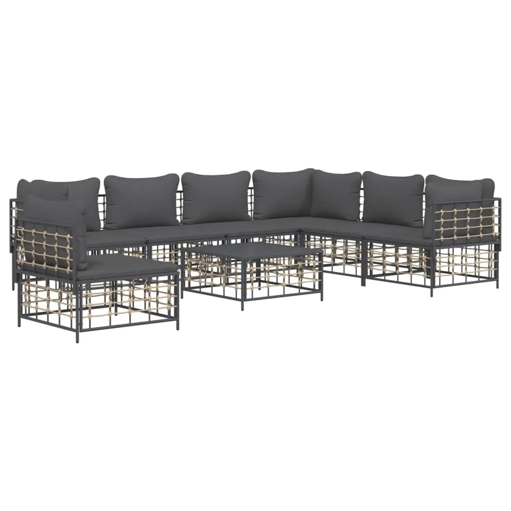 Garden Lounge Set Poly Rattan Steel 8 Piece Anthracite