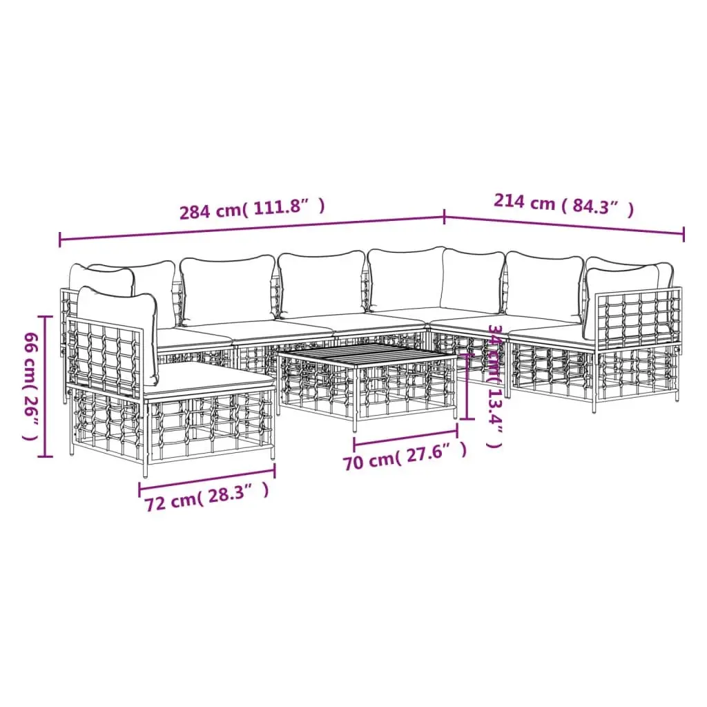 Garden Lounge Set Poly Rattan Steel 8 Piece Anthracite