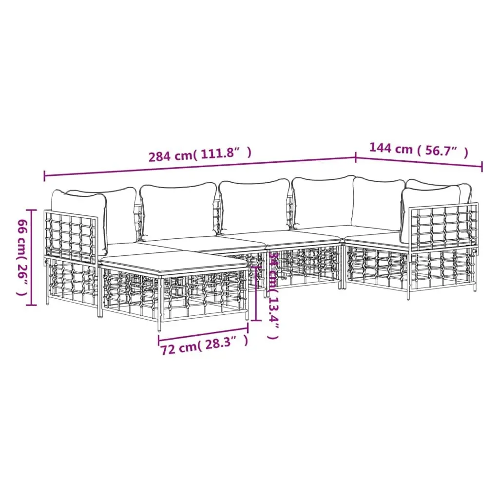 Garden Lounge Set Poly Rattan 6 Piece Anthracite