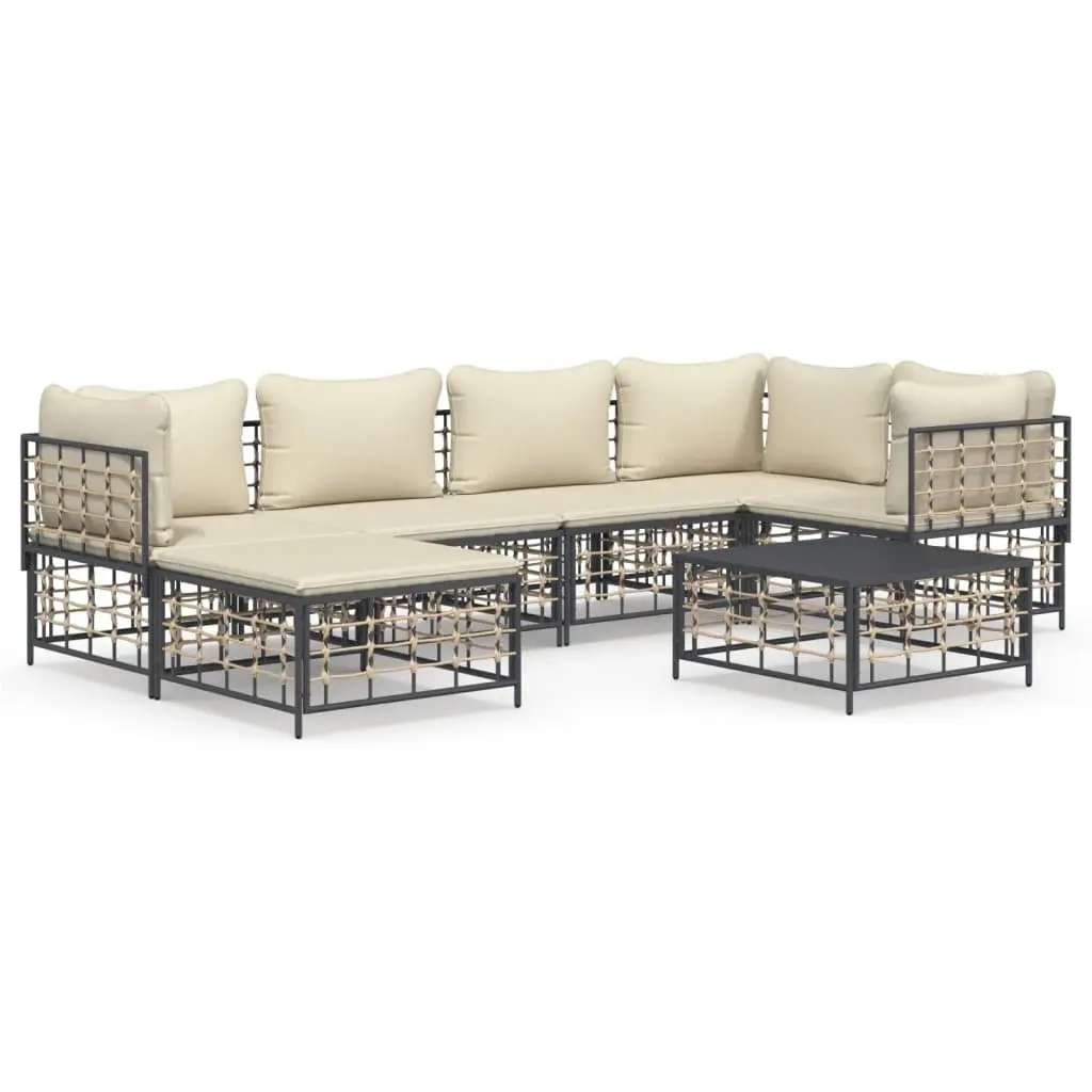 7 Piece Garden Lounge Set Anthracite Poly Rattan Outdoor Seating with Cushions
