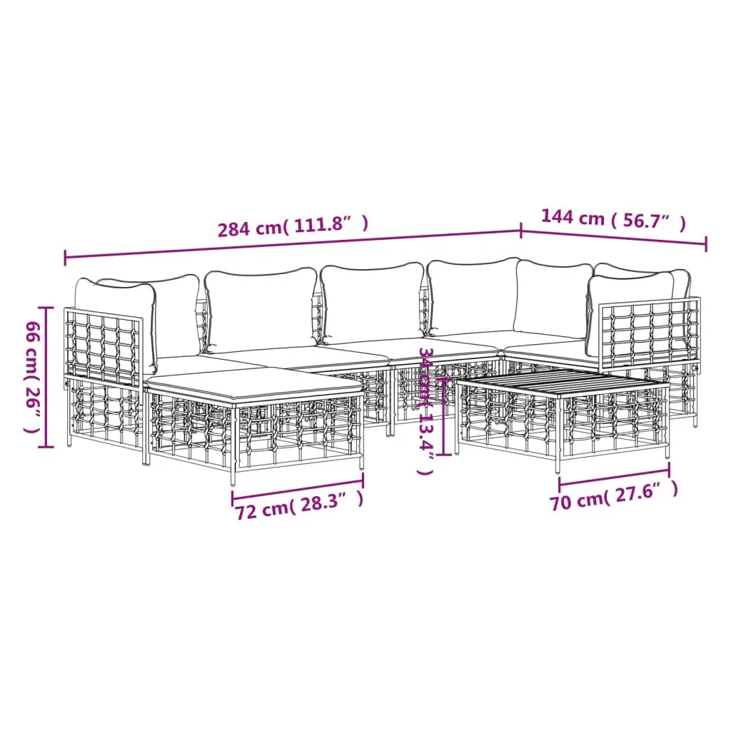 7 Piece Garden Lounge Set Anthracite Poly Rattan Outdoor Seating with Cushions