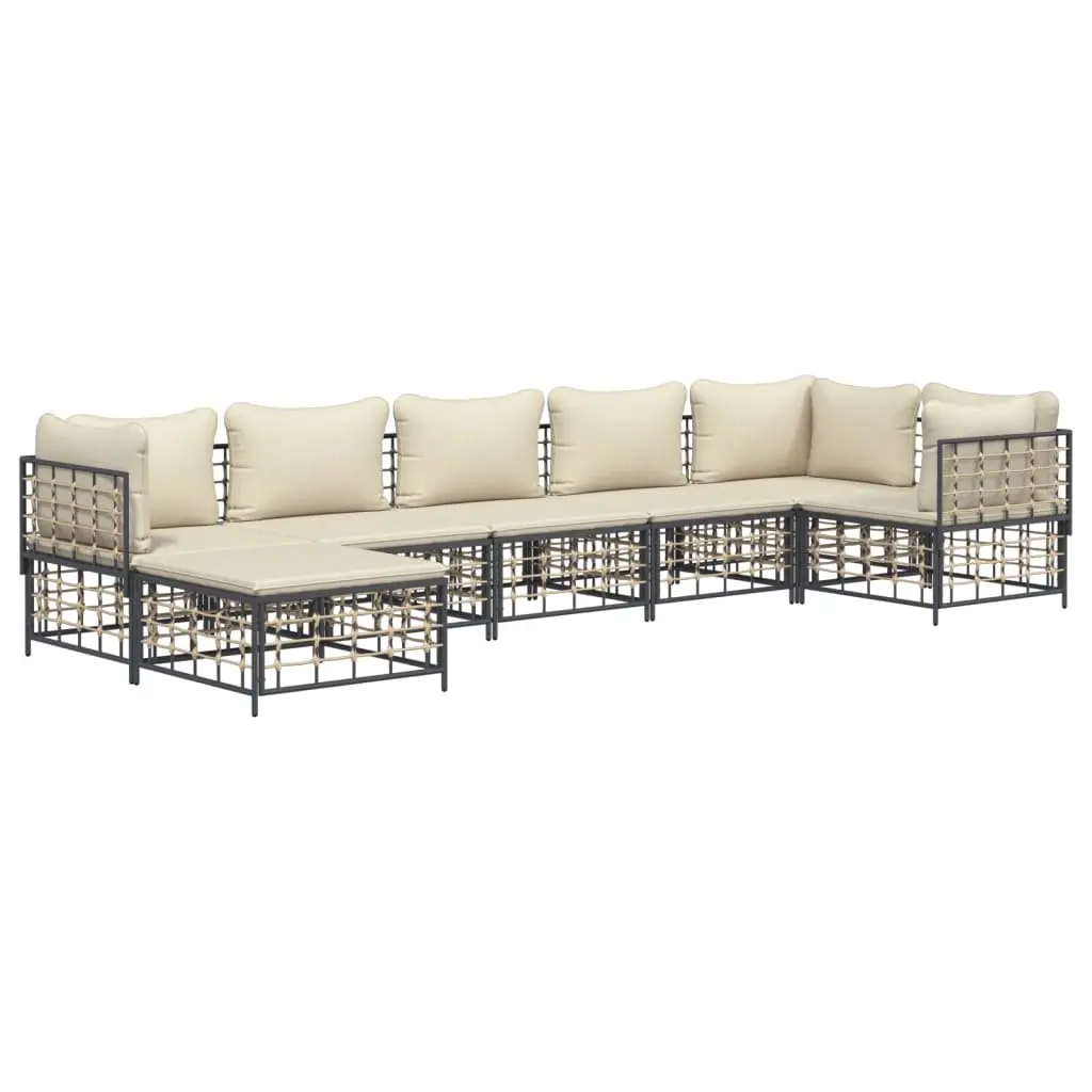 7 Piece Garden Lounge Set Poly Rattan Steel Frame Cushions Anthracite