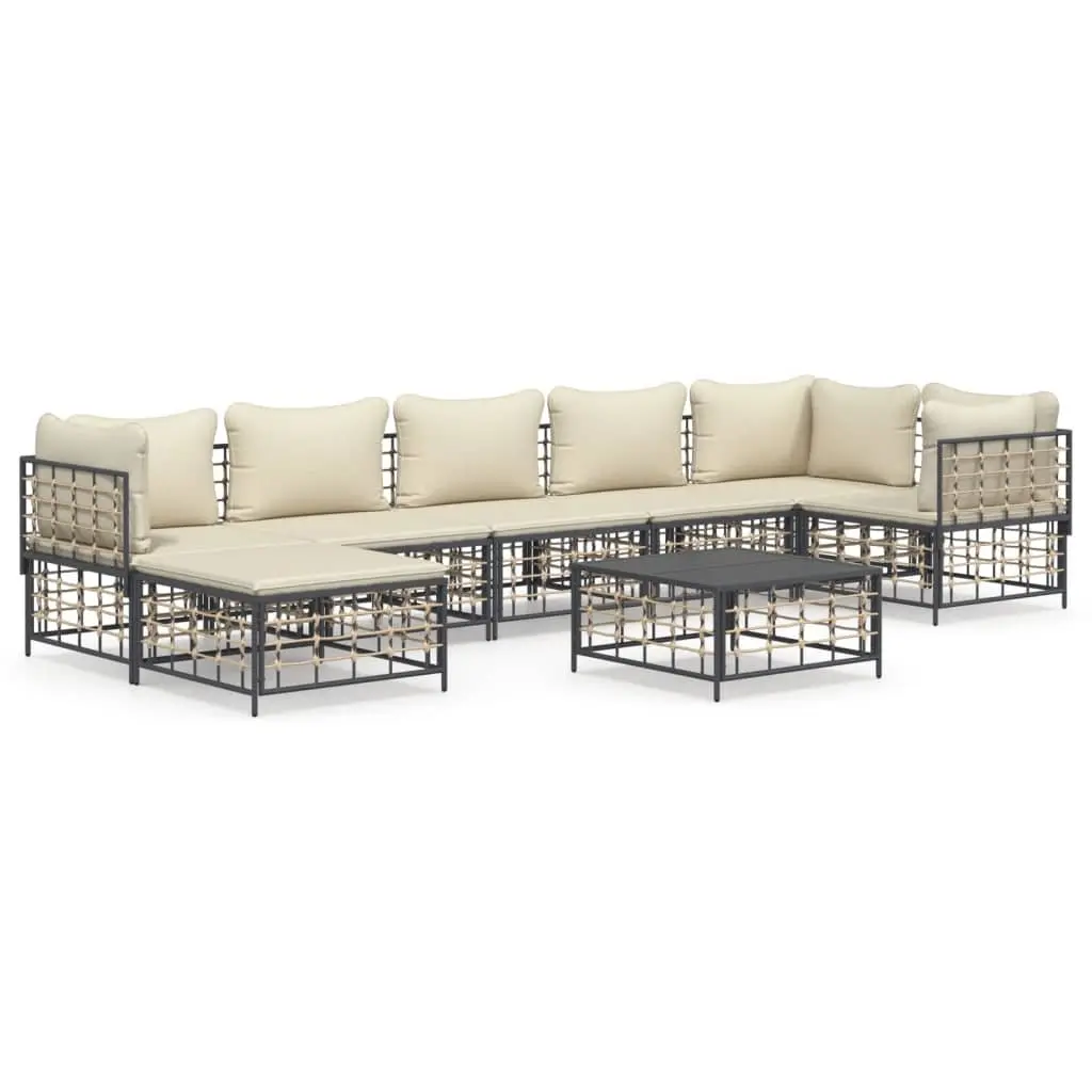 8 Piece Outdoor Lounge Set Poly Rattan Steel Frame Anthracite with Cushions