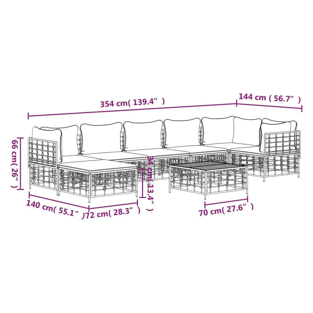 8 Piece Outdoor Lounge Set Poly Rattan Anthracite