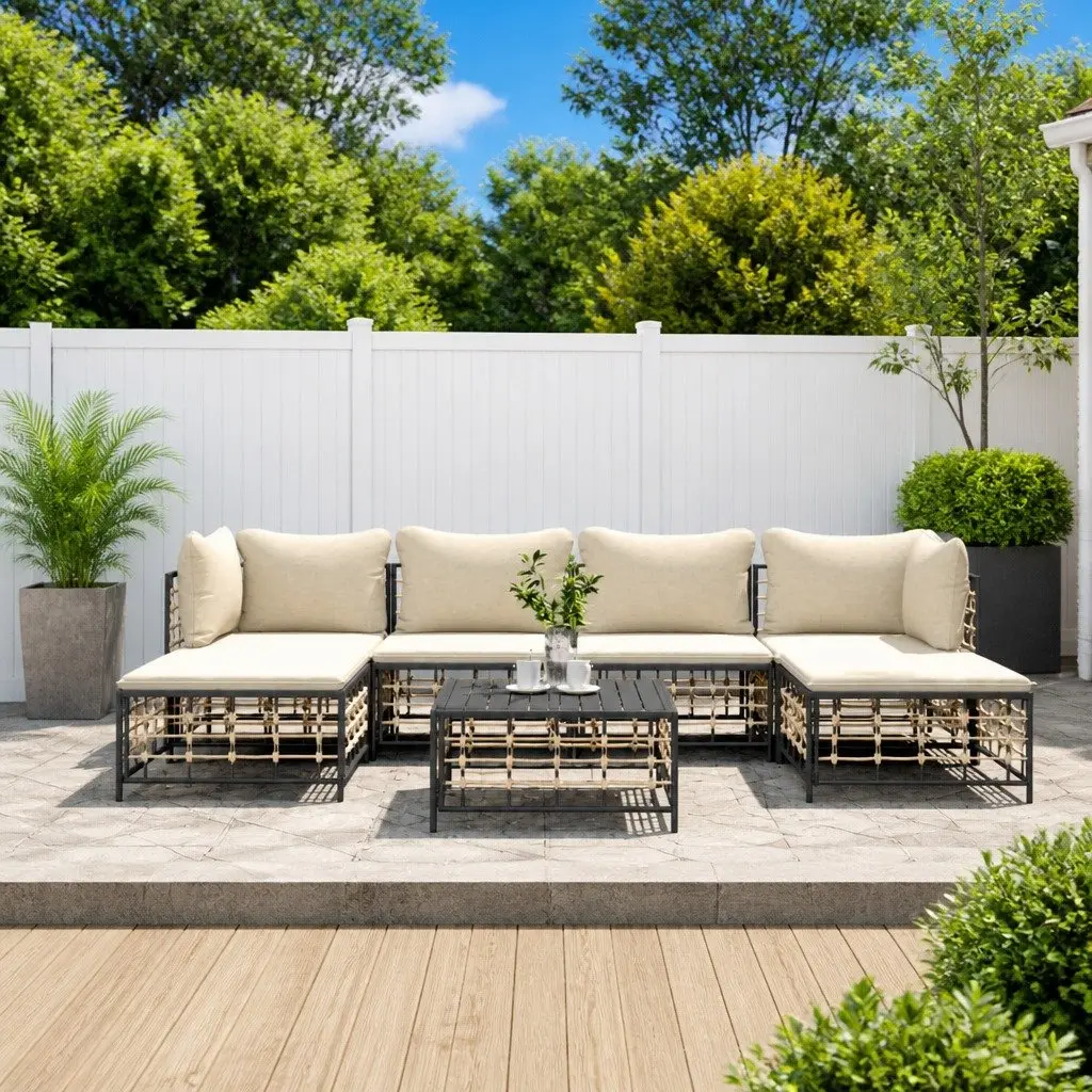 7 Piece Garden Lounge Set Anthracite Poly Rattan with Cushions Coffee Table