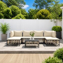 Durable 7 Piece Garden Lounge Set - Anthracite Poly Rattan