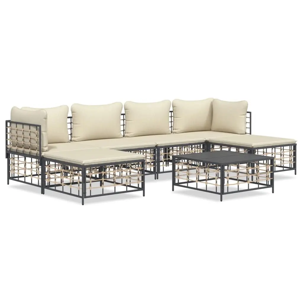 7 Piece Garden Lounge Set Anthracite Poly Rattan with Cushions Coffee Table
