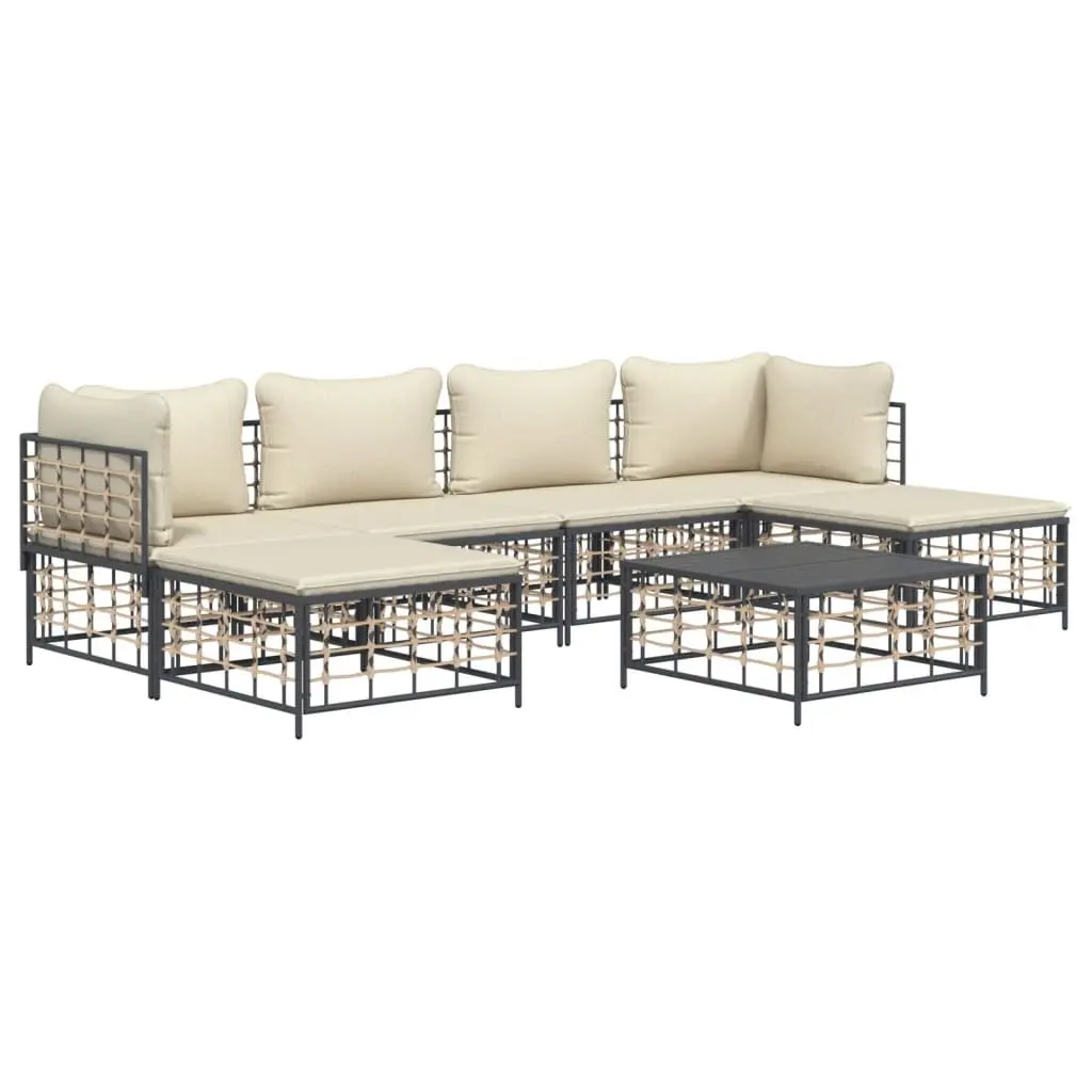 7 Piece Garden Lounge Set Anthracite Poly Rattan with Cushions Coffee Table