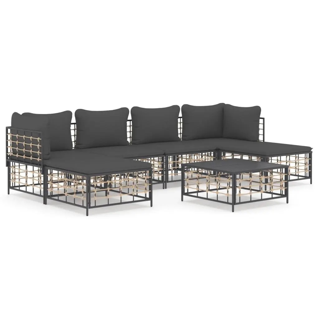 7 Piece Garden Lounge Set Poly Rattan Anthracite with Cushions