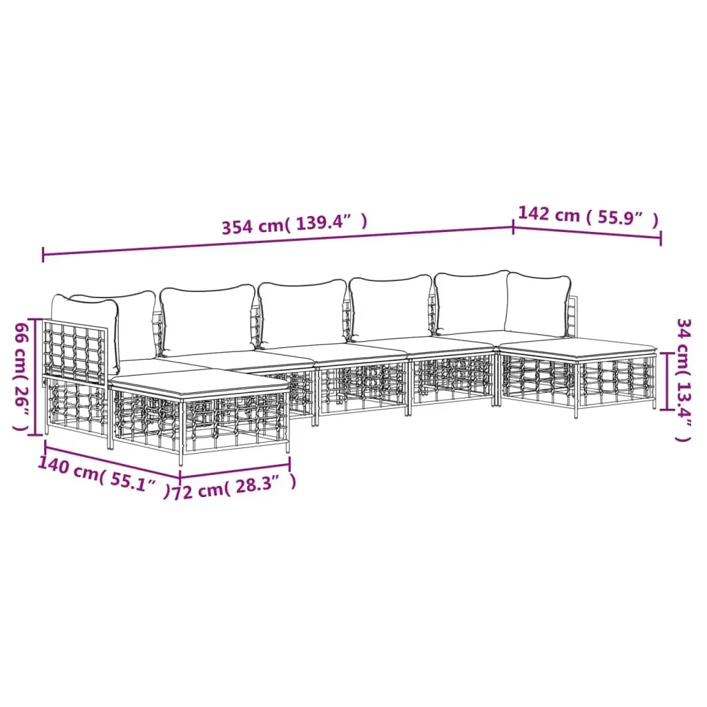 7 Piece Anthracite Garden Lounge Set with Cushions