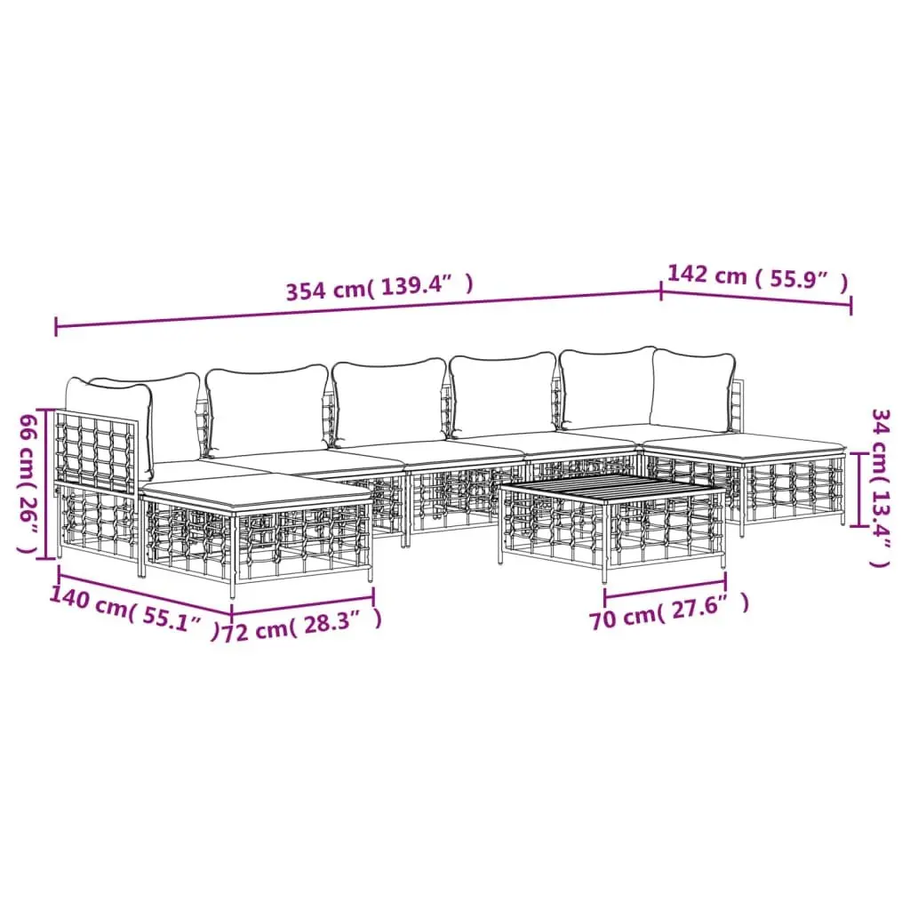 Garden Lounge Set Poly Rattan 8 Piece Outdoor Sofa Seating with Cushions Anthracite