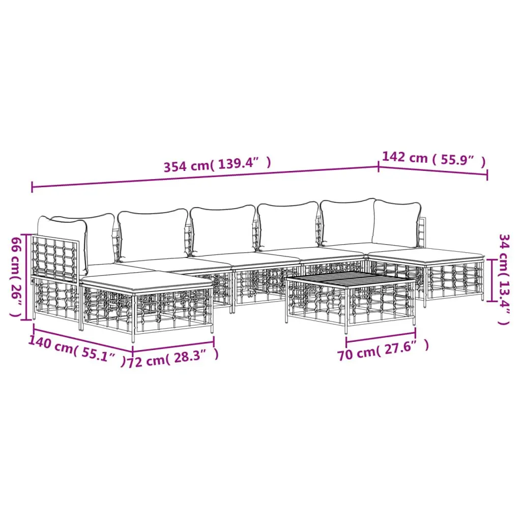 Outdoor Lounge Set Poly Rattan 8 Piece Garden Seating Anthracite