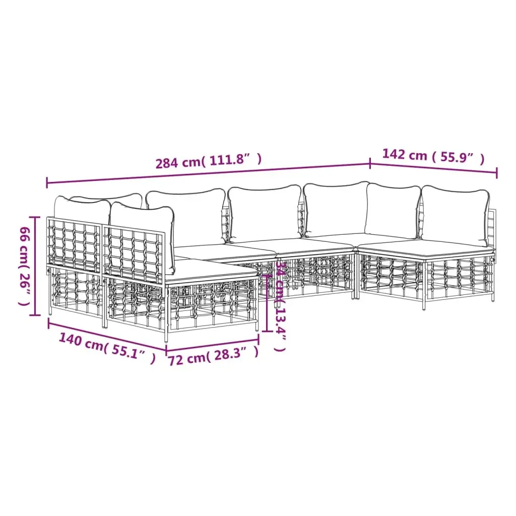 Garden Lounge Set Poly Rattan Steel 6 Piece Anthracite