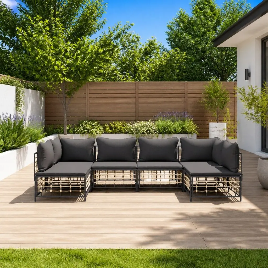 Garden Lounge Set Poly Rattan 6 Piece Anthracite