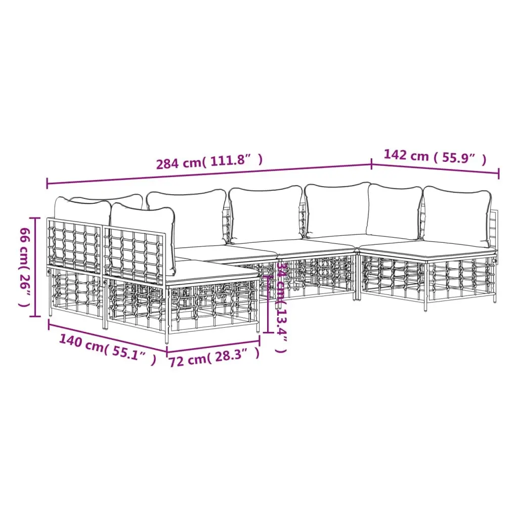Garden Lounge Set Poly Rattan 6 Piece Anthracite