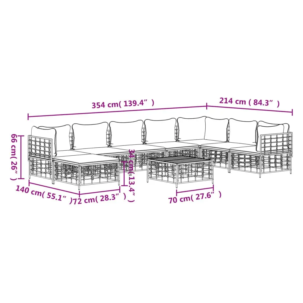 9 Piece Anthracite Garden Lounge Set with Cushions