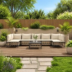 Durable 8 Piece Anthracite Garden Lounge Set with Cushions