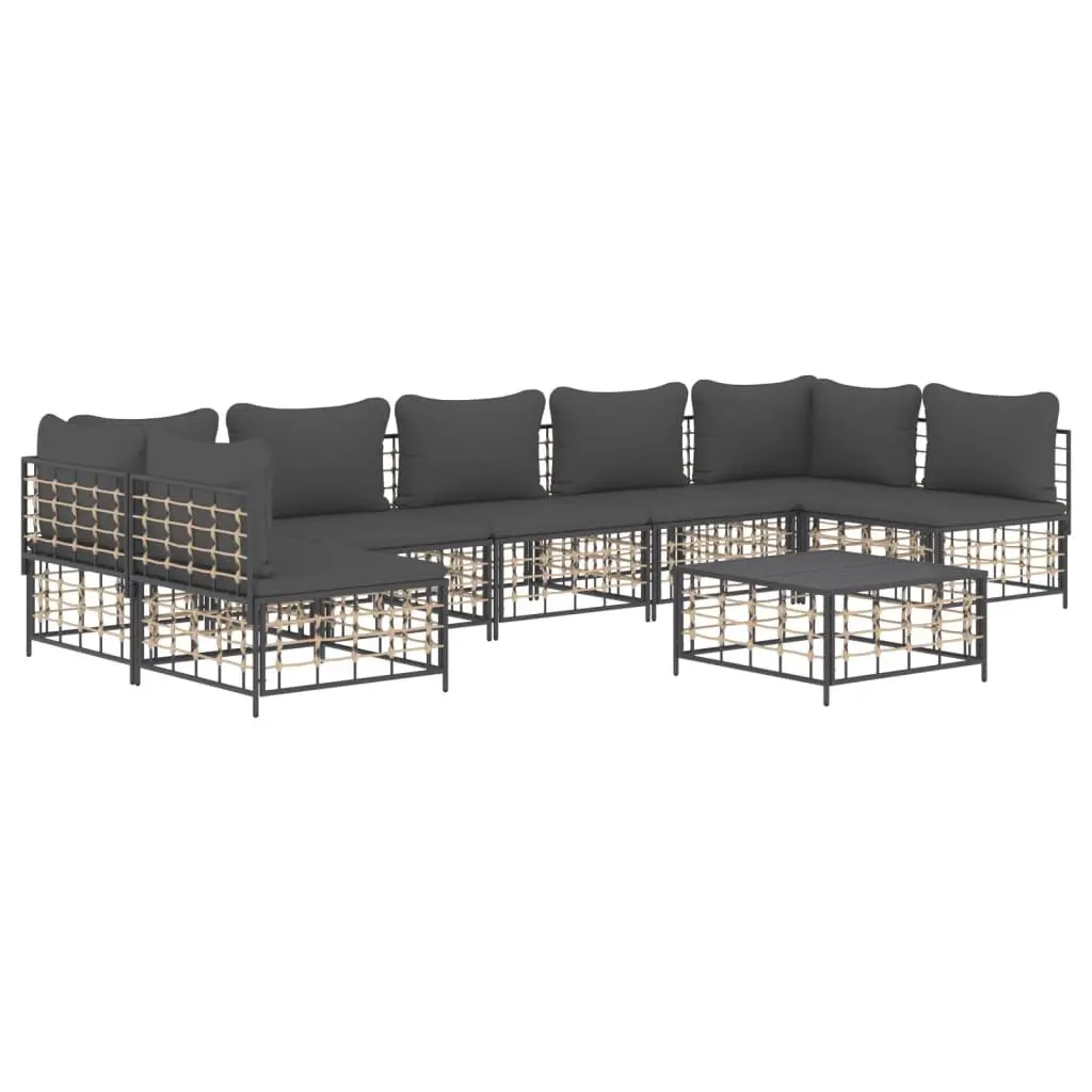 8 Piece Garden Lounge Set Poly Rattan Steel Anthracite