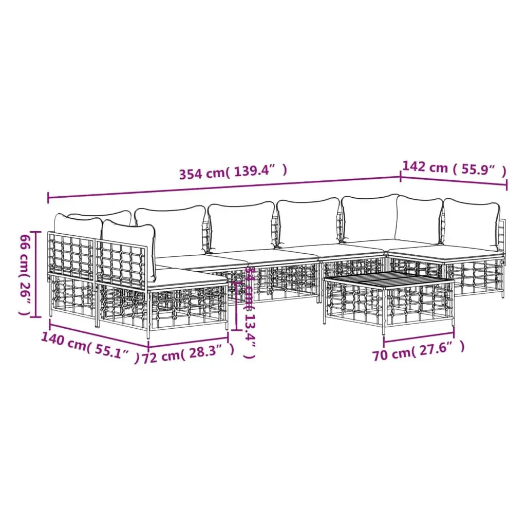 8 Piece Garden Lounge Set Poly Rattan Steel Anthracite