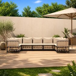 7-Piece Modular Outdoor Garden Lounge Sofa Set with Cushions