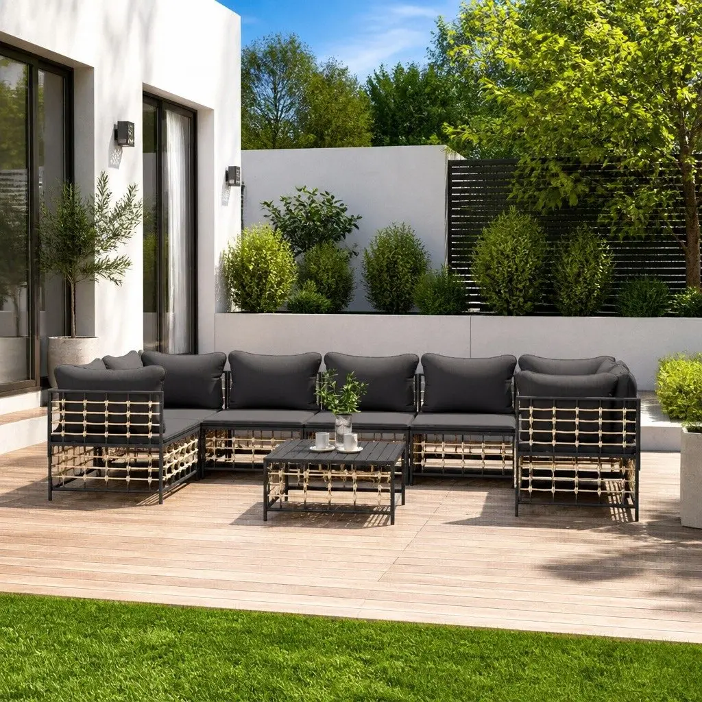 8 Piece Garden Lounge Set Poly Rattan Anthracite Outdoor Sofa with Cushions