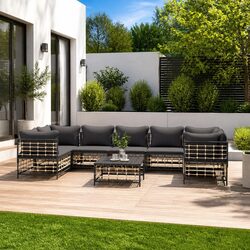 8-Piece Poly Rattan Outdoor Lounge Set with Cushions