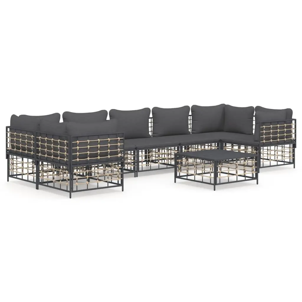 8 Piece Garden Lounge Set Poly Rattan Anthracite Outdoor Sofa with Cushions