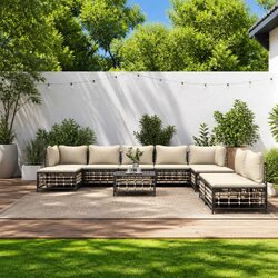 10-Piece Poly Rattan Garden Lounge Set with Cushions