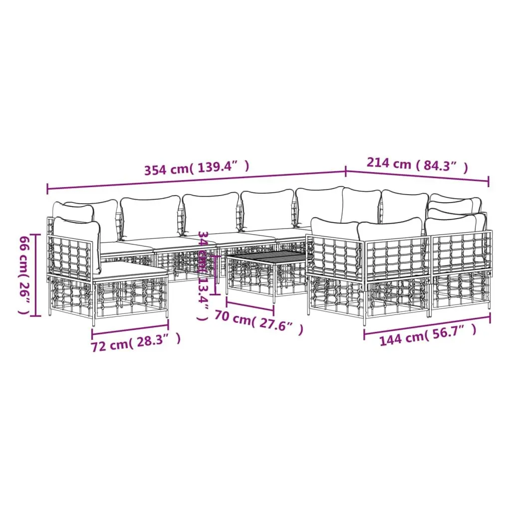 11-Piece Outdoor Lounge Set with Cushions