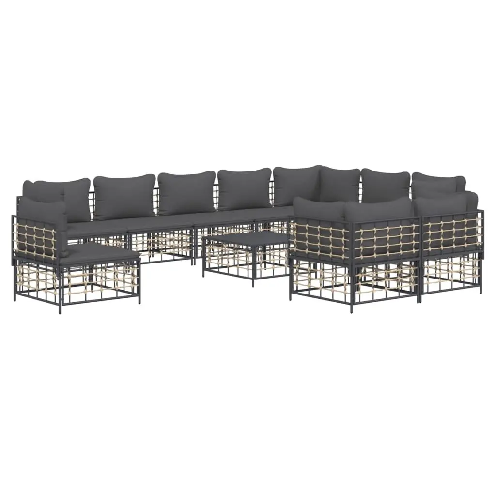 Outdoor Lounge Set Poly Rattan Steel 11 Piece Anthracite