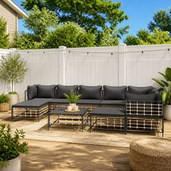 Durable 10-Piece Anthracite Poly Rattan Lounge Set