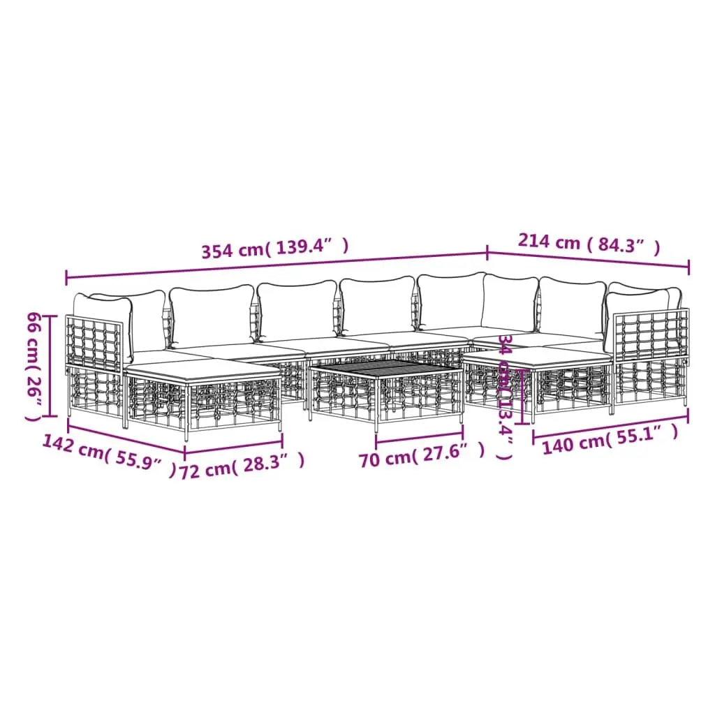 10-Piece Anthracite Poly Rattan Lounge Set