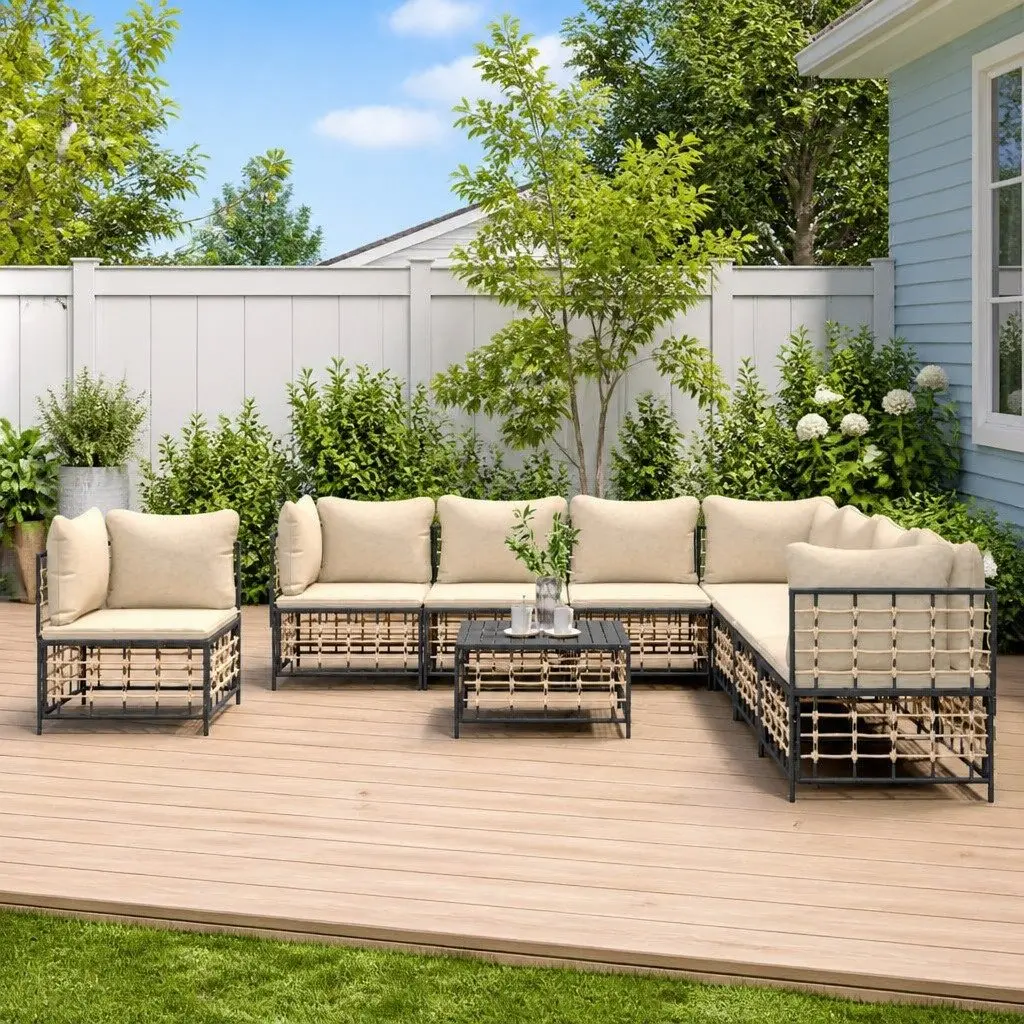 9-Piece Anthracite Poly Rattan Outdoor Lounge Set