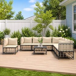 9-Piece Anthracite Poly Rattan Outdoor Lounge Set