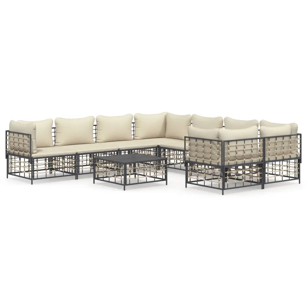 9-Piece Anthracite Poly Rattan Outdoor Lounge Set
