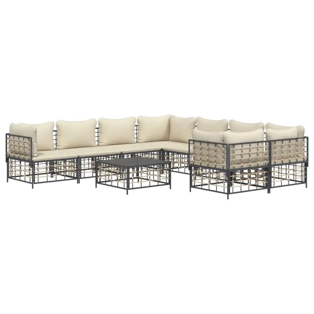 9-Piece Anthracite Poly Rattan Outdoor Lounge Set