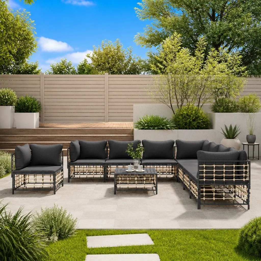 9-Piece Poly Rattan Outdoor Lounge Set