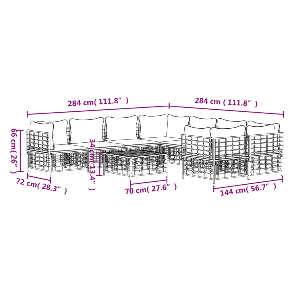 9-Piece Poly Rattan Outdoor Lounge Set