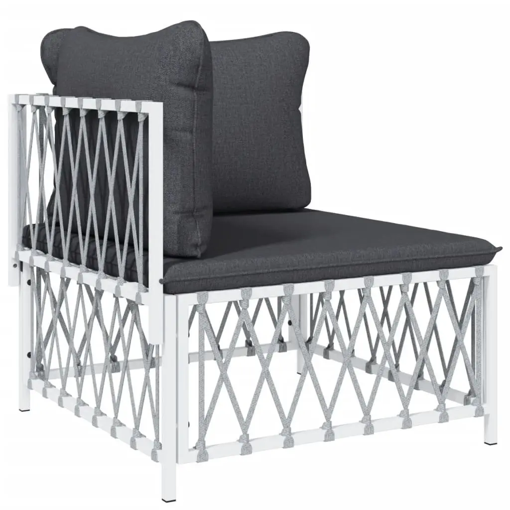 3 Piece Garden Lounge Set Steel Frame Woven Fabric Cushions White