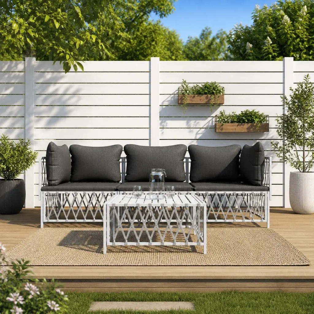 Garden Lounge Set Steel Frame White 4 Piece Outdoor Furniture