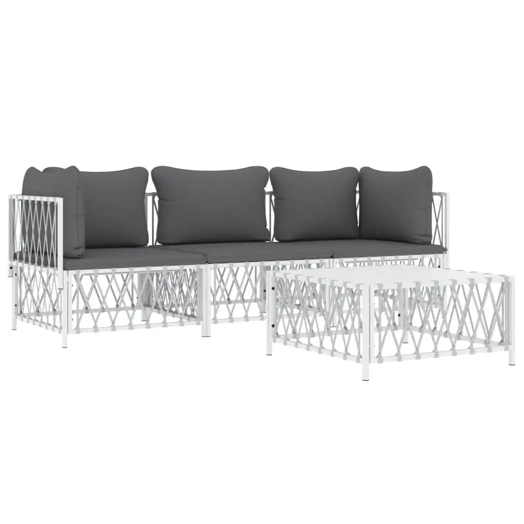 Garden Lounge Set Steel Frame White 4 Piece Outdoor Furniture