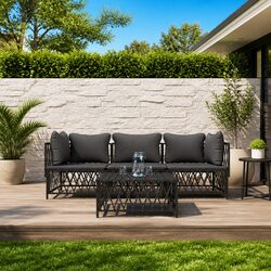 4-Piece Garden Lounge Set with Cushions - Anthracite Steel Frame